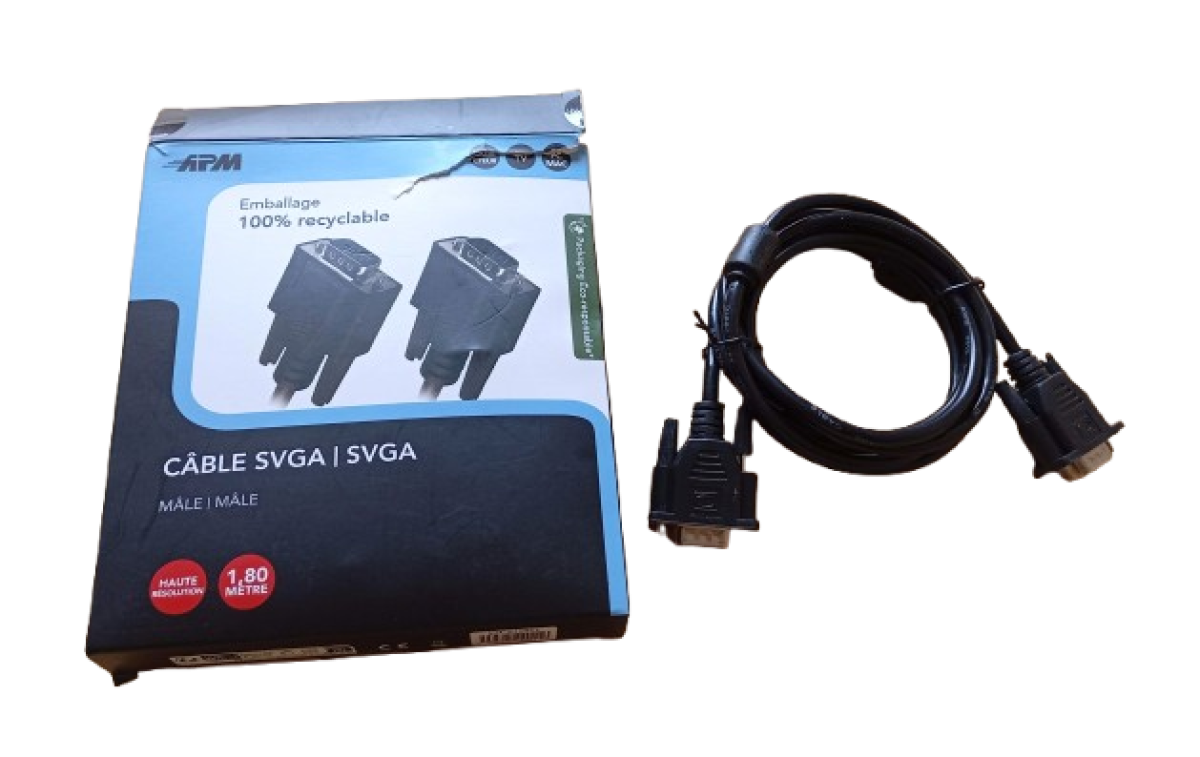 Câble svga Haute Résolution mâle mâle noir 1,80 m